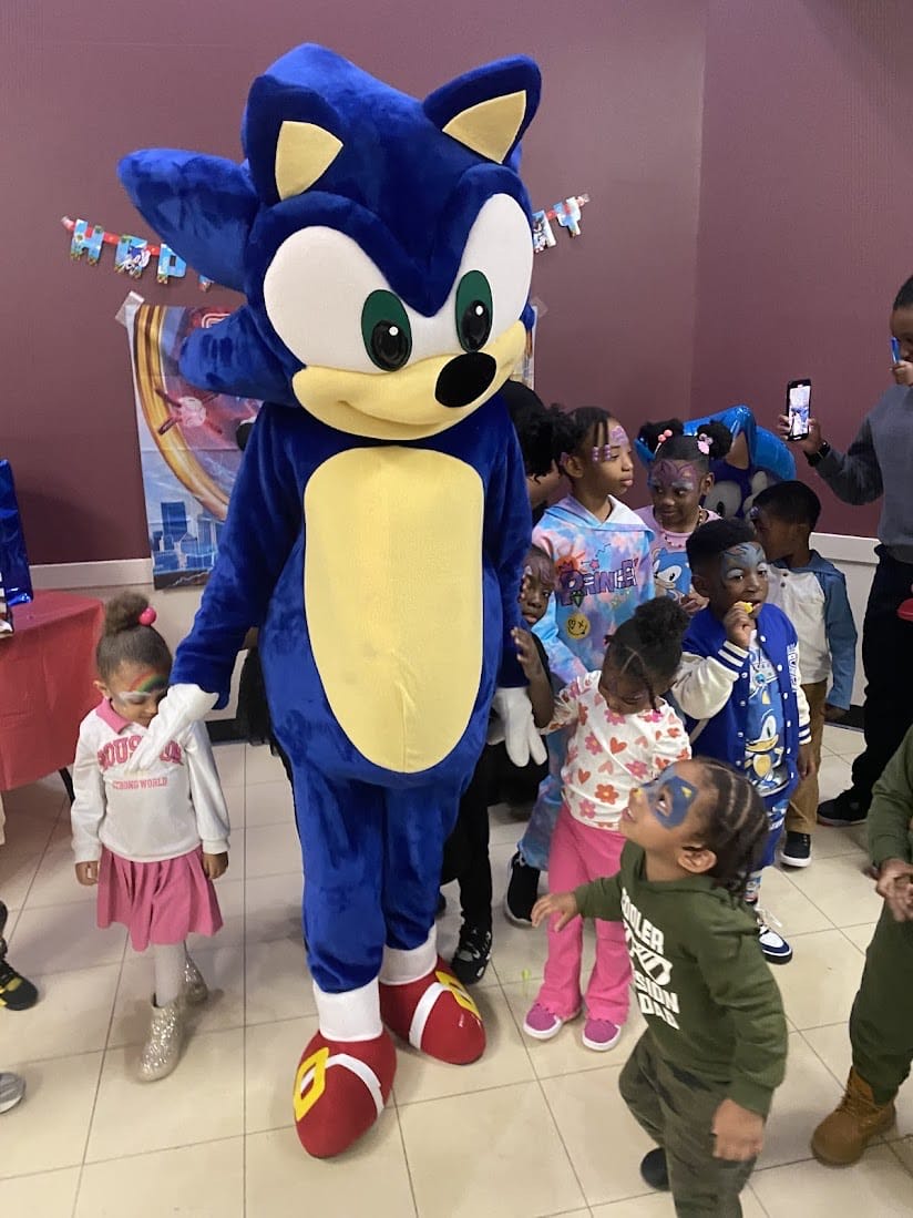Sonic character at birthday party